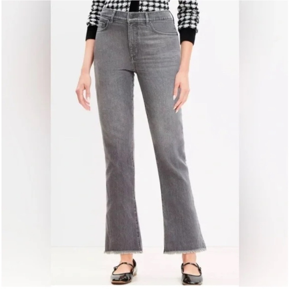 LOFT The Kick Crop Jean Raw Hem in Gray / Faded Black